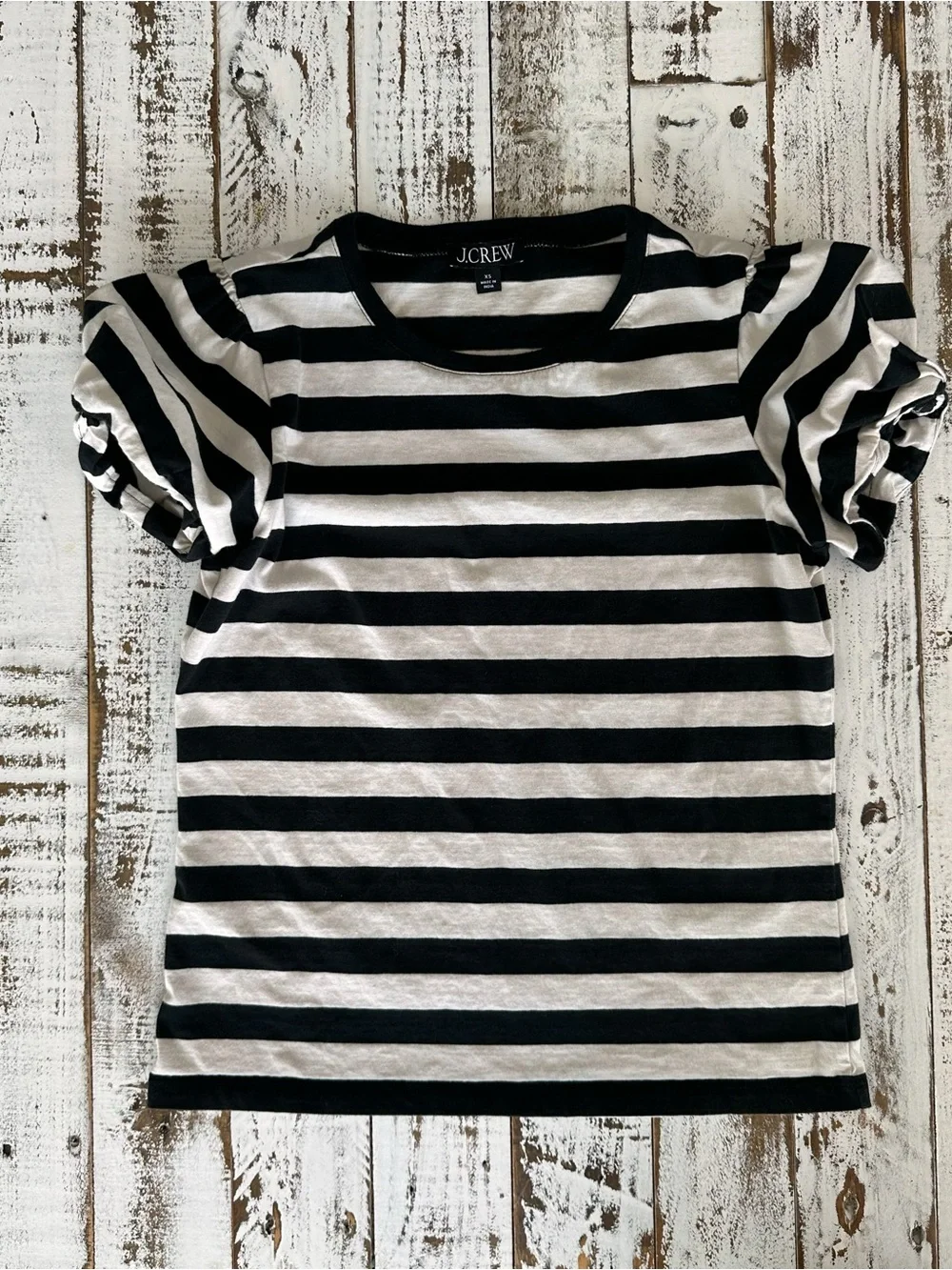 J. Crew Black & White Striped Puff-Sleeve Tee